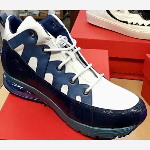 Blue and white men shoes with laces 