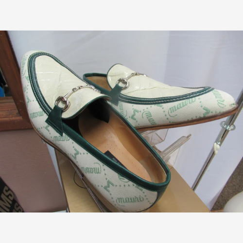 Green and beige men's shoes