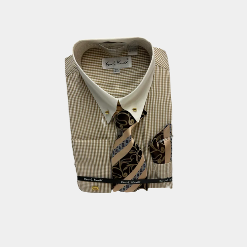 karl knox dress shirts Karl Knox Dress Shirt Mens Orange Striped w/ Cuff Links